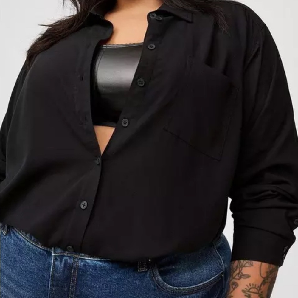 Torrid Womens NWT Lizzie Button Front Blouse Size 4X Black Collared Long Sleeves - Picture 6 of 12